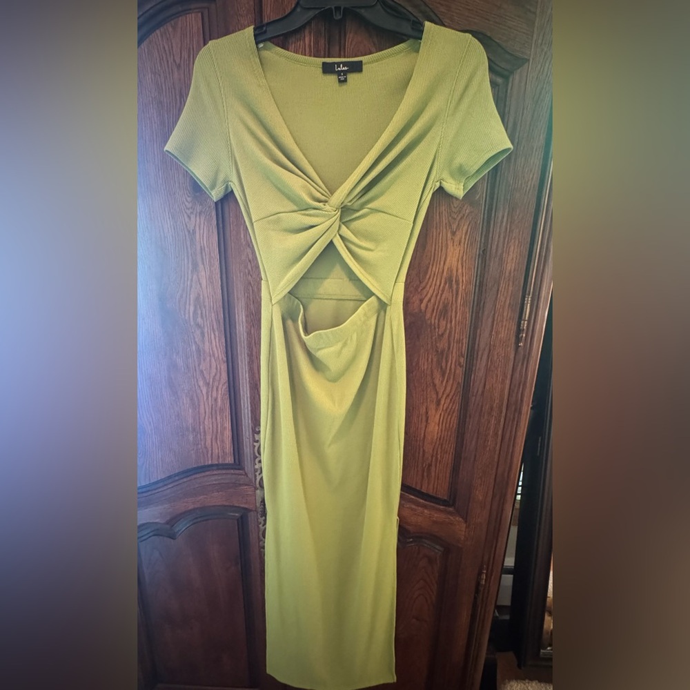 Lulu's Green Ruched Cut-Out Bodycon Dress